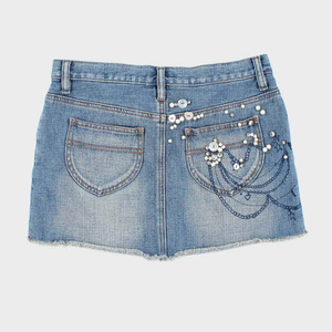 Mini-jupes en <span class=keywords><strong>jean</strong></span> sexy ornées de sequins personnalisés, robes pour femmes brodées de strass, jupes courtes à bord brut - Product Image 2