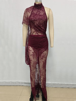 Robe asymétrique moulante transparente en maille et dentelle sans manches pour femme, style plage, collection 2026