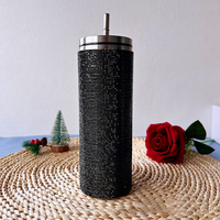 Bouteille d'eau thermique 20oz Rhinestone Bling en acier inoxydable noir Gobelet à paillettes en diamant