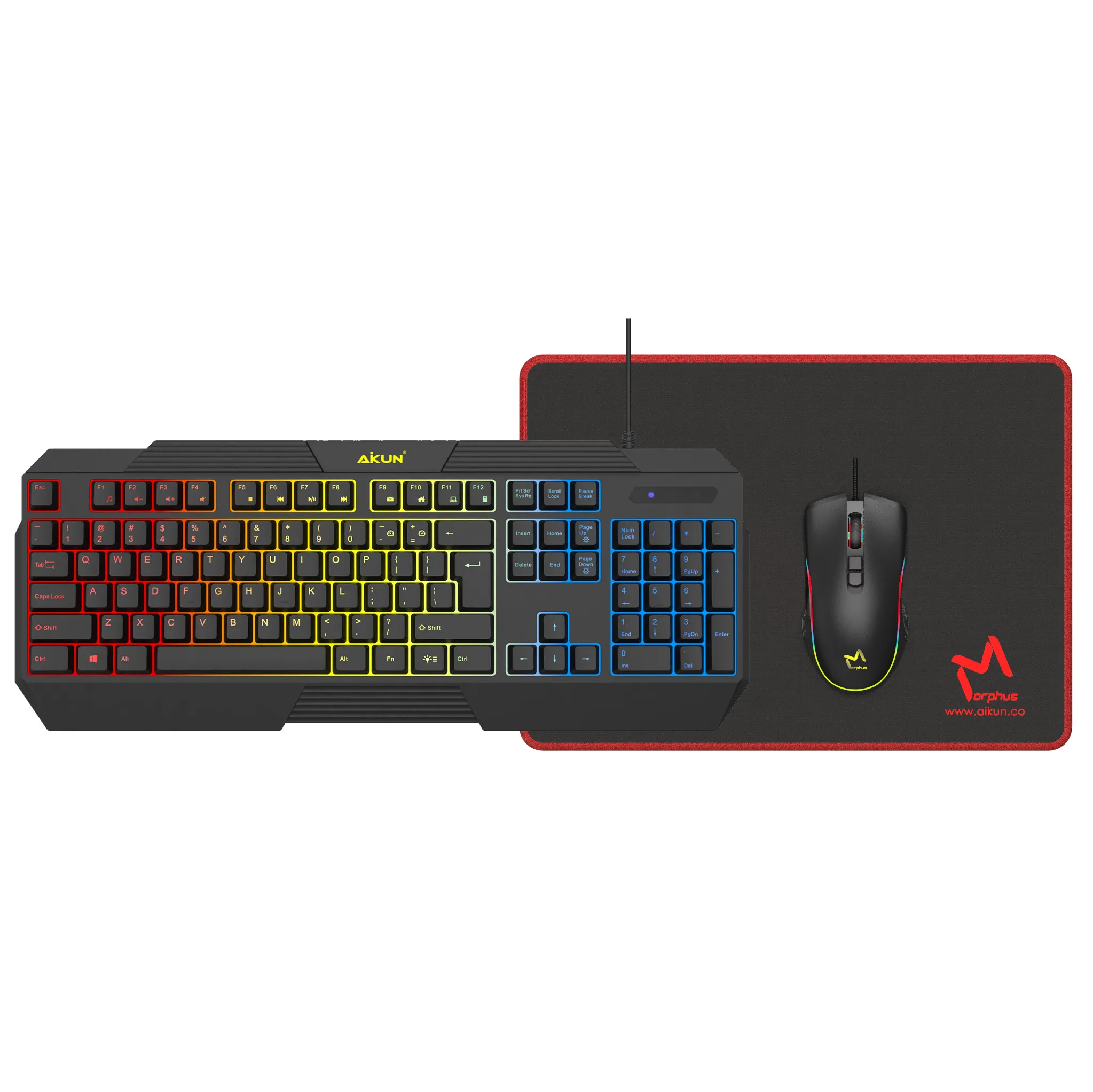 AIKUN Kabel 3 IN 1 Set Permainan-Keyboard Mouse dan Mousepad Combo, LED Backlight, Tombol Senyap, Kotak Hadiah Kurang dari 18 Inci