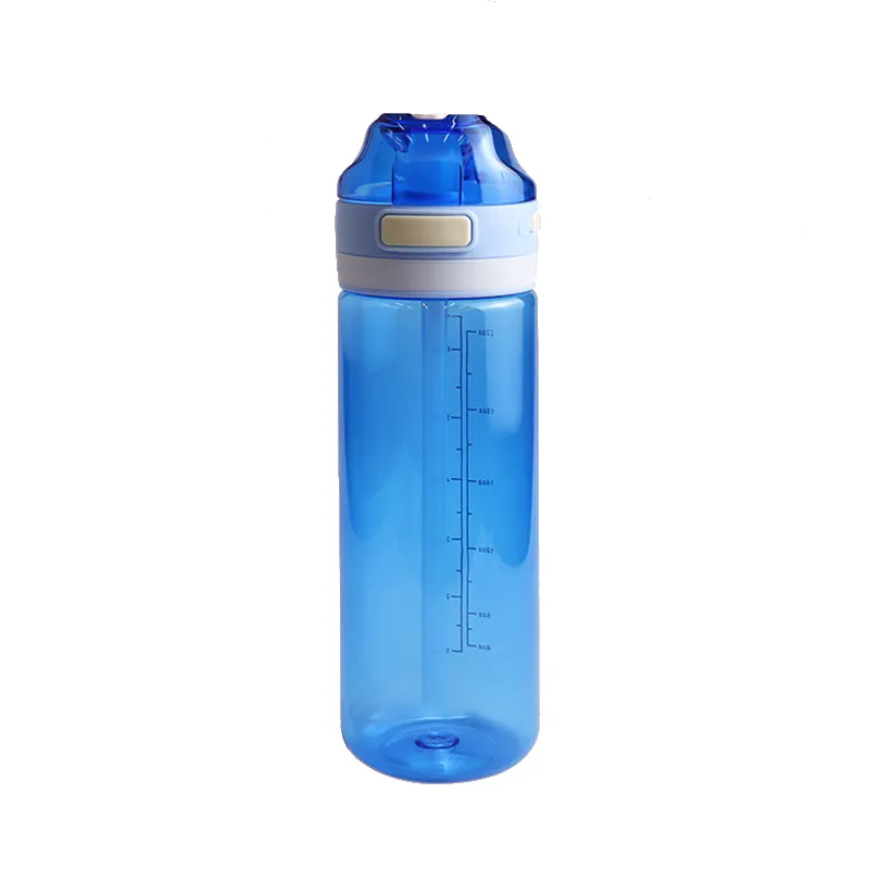 Bottiglia sportiva in plastica da viaggio per Sport all'aria aperta personalizzabile da 750Ml con coperchi di paglia igienici con scala di capacità