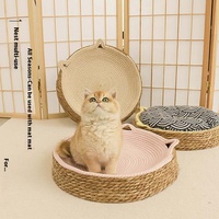 Lit pour chat tissé en rotin avec corde de coton coussin à gratter toutes saisons tapis pour animaux de compagnie lavable nid de refroidissement pour chats