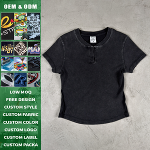 เสื้อยืดผู้หญิงทรงสลิมฟิตวินเทจเปิดด้านหน้าคอจีนผ้าฝ้ายน้ำหนักสูงระบายอากาศได้ดีเสื้อลำลองทุกวัน - Product Image 2