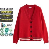 Fabricant de pulls sur mesure pour femmes, cardigan à capuche zippé en tricot torsadé 100% coton, haut en tricot rouge