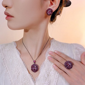 High Quality Eco-friendly Copper Female Jewelry <b>Set</b> 13*18-10-12mm Dried Rose Zircon Black Gold Plated Necklace <b>Earrings</b> Ring <b>Set</b> - Product Image 6