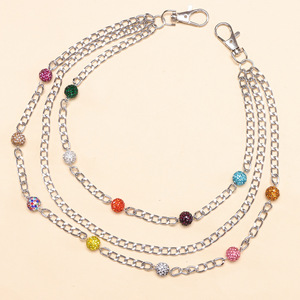 โซ่คาดเอวโลหะประดับเพชรเทียมสไตล์ฮิปฮอปสำหรับกางเกงใส่ได้ทุกวัน ทำจากโลหะผสมสังกะสีสีขาวประดับด้วยหินหลากสีแบบเส้นเดียว - Product Image 3