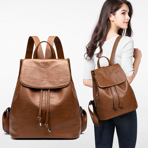 New Design Anti-theft Leather Backpack <strong>Ladies</strong> Flap Top Cover Drawstring Back Packs <strong>Bags</strong> Travel Women <strong>Laptop</strong> Backpack - Product Image 6