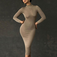 GIMILY oem robe tricotée personnalisée pour femmes, col mi-haut, manches longues, mode sexy, tempérament, robe longue dos nu moulante