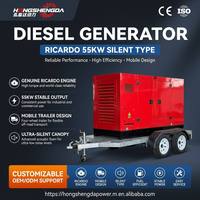 Générateur diesel silencieux 50 kW 55 kW 60 kW avec moteur Weichai Ricardo, triphasé, refroidi par eau, sur remorque mobile, à bas prix, groupe électrogène de secours