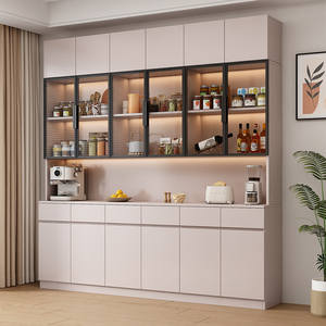 Aparador moderno minimalista de pared con puertas de vidrio e iluminación LED para almacenamiento en la sala de estar - Product Image 1