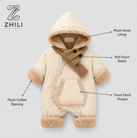 Combinaison pour bébé pour l'automne et l'hiver, vêtements épais pour nouveau-nés, combinaison chaude à capuche pour l'hiver pour garçons et filles, style coréen, fermeture à glissière