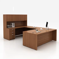 Scrivania Direzionale Moderna a L con Armadietto, Mobili per Ufficio in Legno con Funzione di Archiviazione