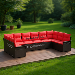 Ensemble de canapés de jardin en polyrotin avec coussins, 10 pièces, meubles d'extérieur confortables - Product Image 2