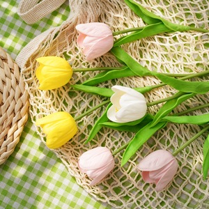 Tulipán Artificial Moon Dew, Rama Individual, Blanco, Rosa, Amarillo, Decoración para el Hogar, Boda, Estilo INS - Product Image 1