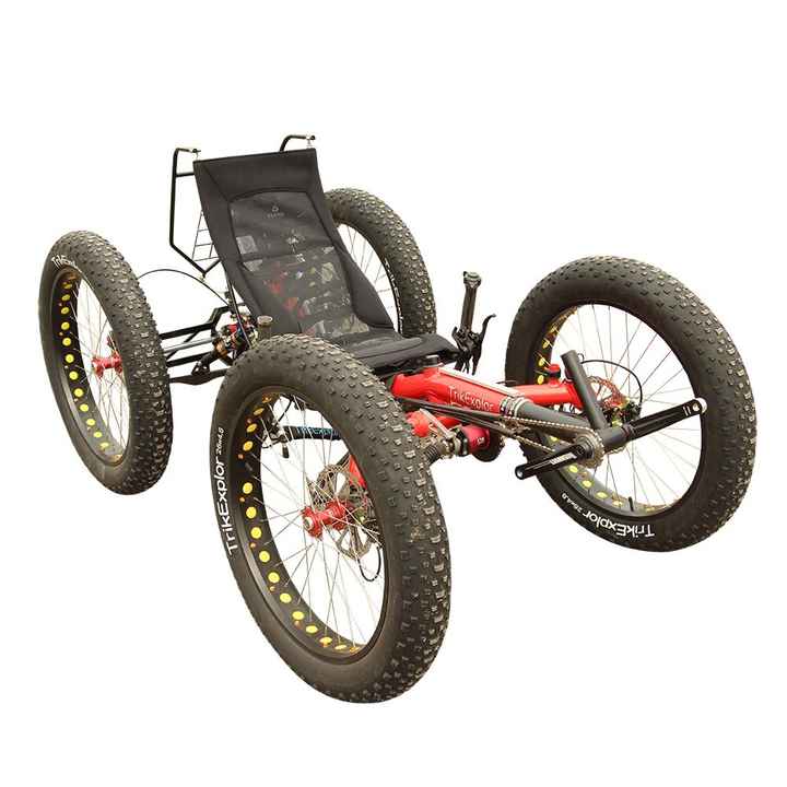 fat tire electric recumbent quad four wheels bicycle TrikExplor F420e  Adaptive Bikes or riding with a passenger 4 Wheel E Bike Stable