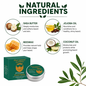 Baume à barbe au beurre de karité naturel, hydratant et adoucissant, avec cire d'abeille, huile de jojoba et huile de coco pour l'entretien de la barbe - Product Image 3