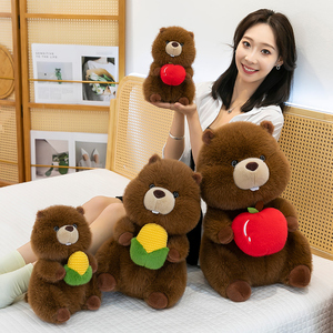 Marmotta giocattolo di peluche per bambini compagno di compleanno con bambola rosicchiata ricamata che tiene mais e Apple cotone PP - Product Image 3