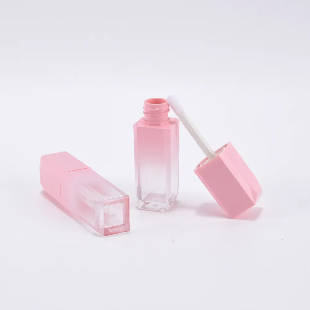 Envase de maquillaje transparente, tubo cuadrado de brillo de labios, gradiente de color rosa, bajo pedido, nuevo