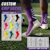 Chaussettes de sport respirantes personnalisées avec logo OEM, antidérapantes, en nylon et élasthanne, avec points en caoutchouc, pour le football, la course à pied et l'entraînement.