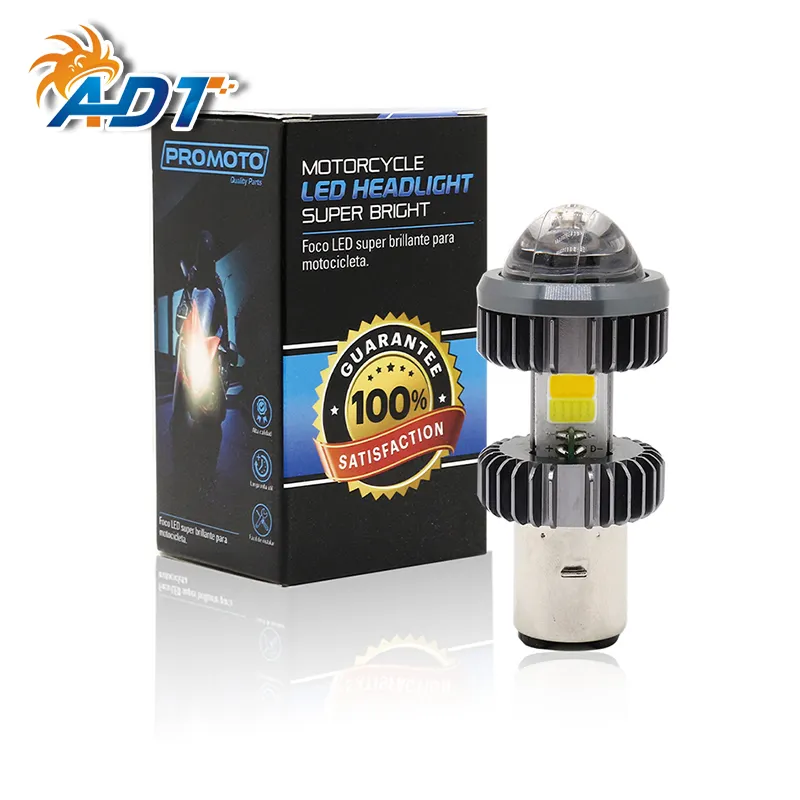 ADT dual color led bulb h4 h6m h6 p15d ba20d 9003 20w motorcycle projector headlight amber white