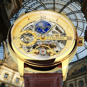 Forsining classico <span class=keywords><strong>orologio</strong></span> da uomo scheletro automatico Tourbillon orologi da uomo di lusso con cinturino in pelle lune fase <span class=keywords><strong>orologio</strong></span> meccanico - Product Image 3