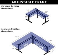 VIVO Cadre de bureau ergonomique moderne à hauteur réglable électrique, 3 pieds, pour coin, en acier allié DESK-V133E