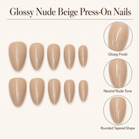 YD68 Kaixin Faux ongles à presser couleur nude neutre, forme amande, couvrance totale, finition brillante