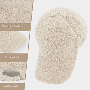 Casquette de baseball 6 panneaux en fausse fourrure d'agneau pour femme, style Teddy-Fleece, respirante/imperméable, personnalisable, chaude pour l'hiver, style Hip-Hop, <span class=keywords><strong>moins</strong></span> chère - Product Image 3
