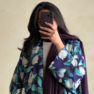 Robe longue ample de style Abaya, couleur violette estivale, respirante et modeste, personnalisée Leduo pour musulmanes. - Product Image 1