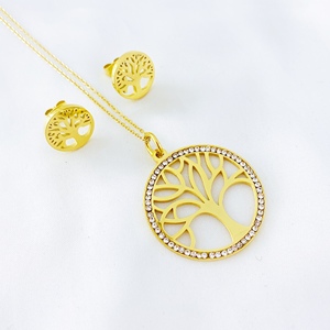 Día de la madre joyería fabricante lugar 316L cirugía de acero de cristal de árbol de collar y pendiente conjunto de joyas - Product Image 1