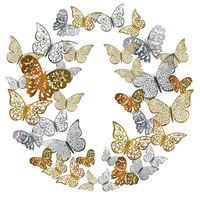 Nouvelle conception, décoration de papillon 3D simulée en or et argent de haute qualité, décoration de mariage, de fête familiale et de fête de fin d'année