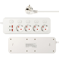 Multiprise standard européenne avec 4 prises CA et interrupteurs indépendants, 2 ports de charge USB-A + 2 ports de charge Type-C, certifiée CE