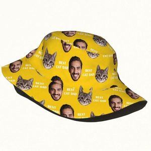 Chapeau Bob Personnalisé avec Photo et Visage Amusant, Motif Chat Dessiné à la Main, Bord Large, Respirant, pour Toutes Saisons et Usage Quotidien - Product Image 2