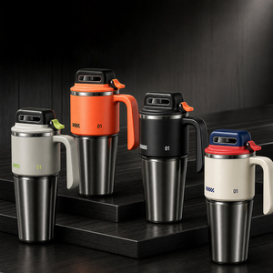 1000ml Cyberpunk Style Vacuum Insulated Bottle Large Capacity Ice <b>Cup</b> <b>One</b>-click Lid with Handle Straw Car Tumbler Tea Strainer - Product Image 1