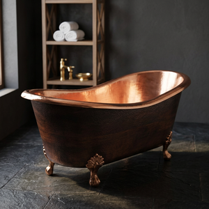 Bañera de Cobre de Lujo Independiente, Ovalada, con Pedestal, Acabado Martillado, Estilo Antiguo, para Adultos, Hogar, Hotel - India Home Crafts - Product Image 3