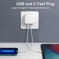 Cargador de Pared con Enchufe EU/US, PD Eléctrico de Escritorio, 2 Puertos Tipo C USB A, Carga Rápida para Teléfono Móvil, Laptop, Tablet, Adaptador de Corriente de 20W