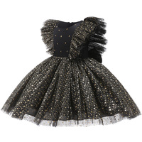 Robe de princesse d'été personnalisable en mousseline de soie avec perles et imprimé feuille d'or sans manches pour filles de 2 à 14 ans