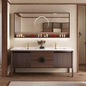 New bathroom cabinet ceramic integrated basin <b>floor</b>-<b>standing</b> new Chinese style retro oak smart - Product Image 5