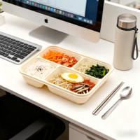 Boîte à lunch jetable écologique et biodégradable en amidon de maïs pour les repas à emporter, restaurant, bureau, pique-nique, 4 compartiments