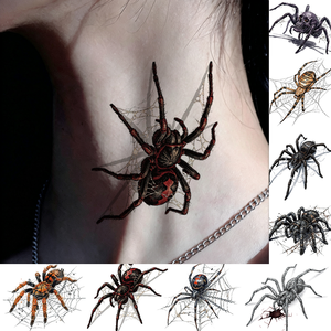 5/8 Stück Halloween-Spinnen Temporäre Tattoo-Aufkleber Wasserfeste Realistische Schwarze Witwen-Spinnennetz Fake-Tattoos Körperkunst-Zubehör - Product Image 1