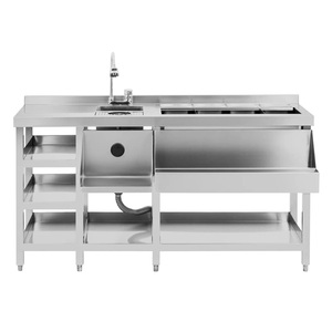 Commercial Stainless Steel Cocktail Station Sink <b>Worktable</b> Seamless Welding Prep Table with Storage Shelves - Product Image 1