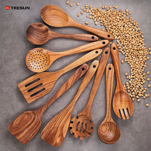 Ensemble de 10 spatules et cuillères en bois de teck écologiques de qualité supérieure, ustensiles de cuisine en bois pour la maison et la cuisine - Product Image 1