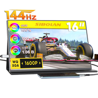 Moniteur de jeu portable SIBOLAN 16 pouces 144 Hz 100 % sRGB HDR 2,5K QHD Design ultra-fin 4 côtés Panneau IPS Haut-parleur intégré Type-C