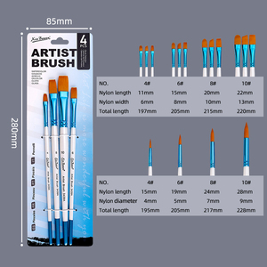 Xin Bowen HB-3439 Ensemble de 4 pinceaux de qualité en nylon avec manche en bois de <span class=keywords><strong>bouleau</strong></span> pour artistes, peinture acrylique, huile, aquarelle, pigment - Product Image 3