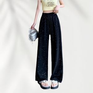 Nuovi <span class=keywords><strong>Pantaloni</strong></span> Casual <span class=keywords><strong>Lucidi</strong></span> da <span class=keywords><strong>Donna</strong></span> Primavera Estate <span class=keywords><strong>Pantaloni</strong></span> Larghi con Coulisse Sportivi Casual a Gamba Larga - Product Image 3