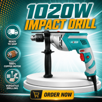 Perceuse à percussion filaire PUSELLO 1020W, 13 mm, 0-3200 tr/min, vitesse variable, 220-240V, pour béton, bois, métal, OEM
