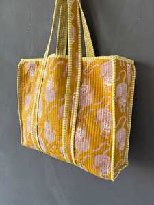 Sac fourre-tout matelassé en coton imprimé au bloc, fait main, élégant, fonctionnel, pour voyage et shopping, sac à bandoulière - Product Image 5