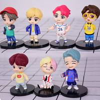 Lot de 7 figurines de modèles de groupes KPOP Bangtan Boys, jouets de dessin animé en PVC, porte-clés, ornements de voiture, décorations de gâteau