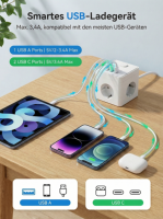 Enchufe de Extensión E-SUN Advanced Power Cube con 1 Puerto USB, 2 Puertos USB-C, 3 Tomas de Corriente Alterna, Enchufe Europeo, Uso Comercial, 16A, CE, 100-250V