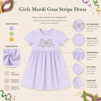 Robes personnalisées pour filles Puresun, printemps, Mardi Gras, 100% coton, rayées, nœud brodé, 1 à 6 ans, vente en gros